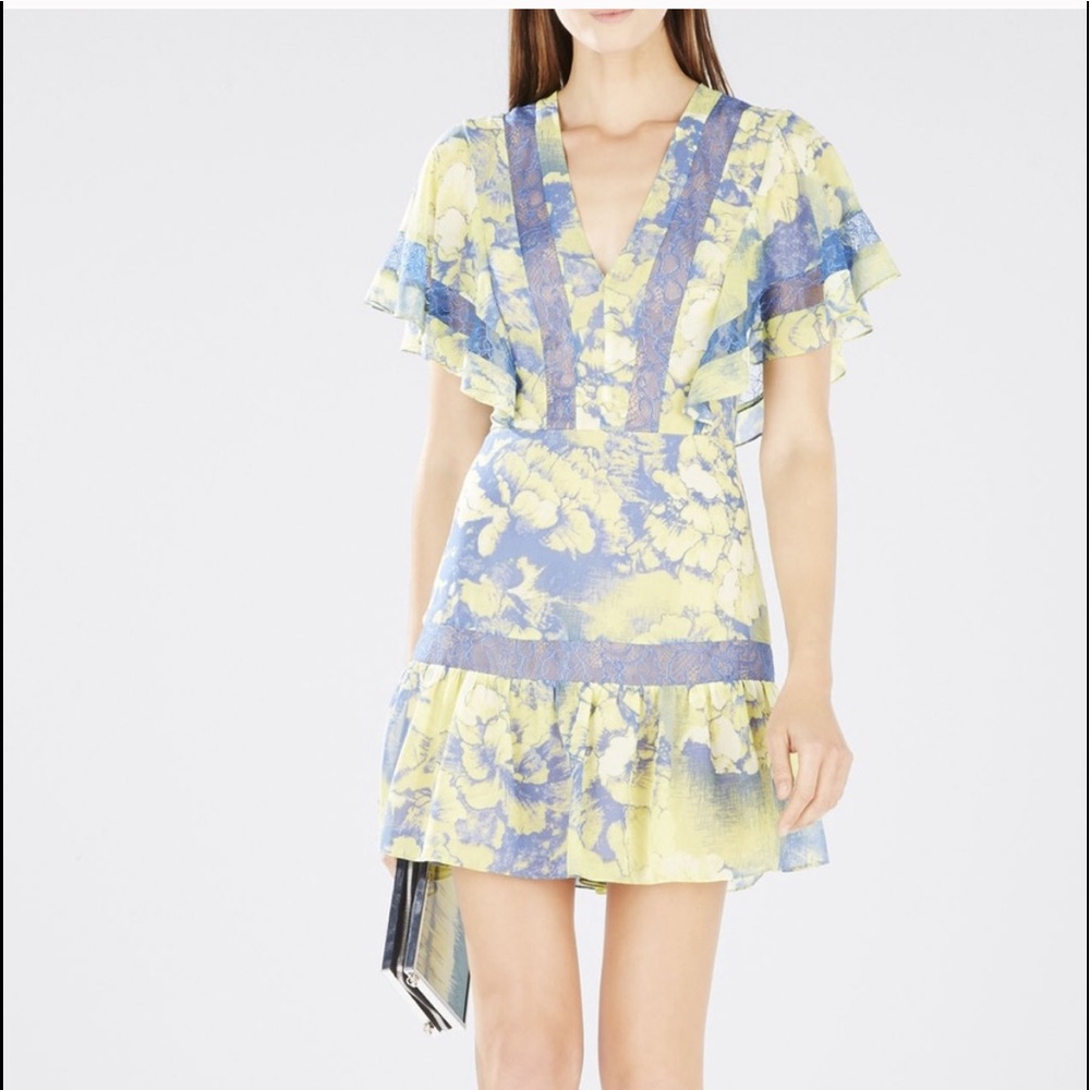 BCBG MaxAZria Karian V neck flutter sleeve dress